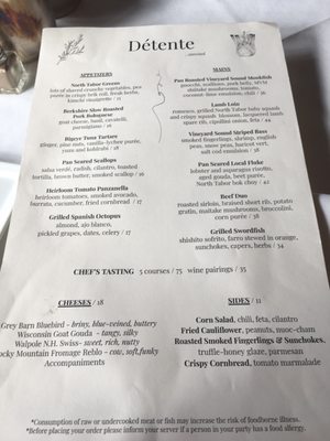 Menu photo 5 Detente Edgartown, MA