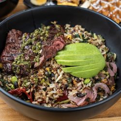 Country Cafe - Chimmichurri steak bowl. Quinoa and brown rice. Avocado. Delish