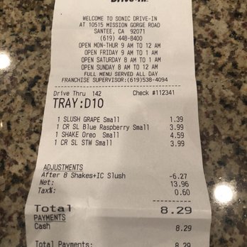 Sonic Drive-In - Ordered an oreo shake for my daughter and received a nutter butter shake instead. She is allergic to peanuts! - Burgers Near Me - Santee, California
