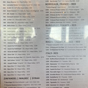 Bayside Restaurant - Red Wine list (as of our 6/1/25 visit) - New American Near Me - Newport Beach, California