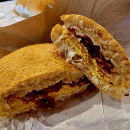 Breakfast egg cheese and bacon sandwich with amazing bread Breakfast egg cheese and bacon sandwich with amazing bread