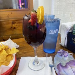 Sangria was delicious and full of fruit.