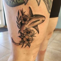 South of Heaven Tattoo - Nurse shark with flowers