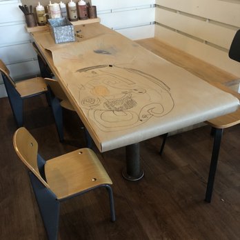Wursthall - Kids table & drawing area - German Near Me - San Mateo, California