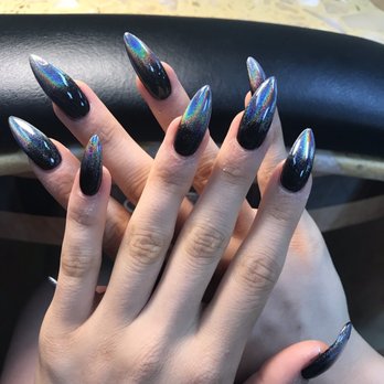 La Sierra Nails & Spa - Black chrome ombré stiletto nails - Nail Salons Near Me - Riverside, California