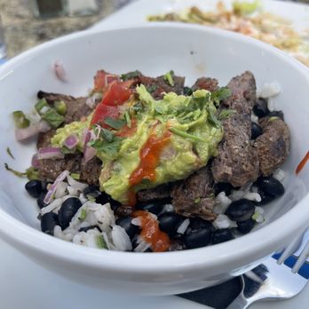 Two Cranes Bistro and Brew - Burrito bowl with carne asada! Yummy! - Comfort Food Near Me - Albuquerque, New Mexico