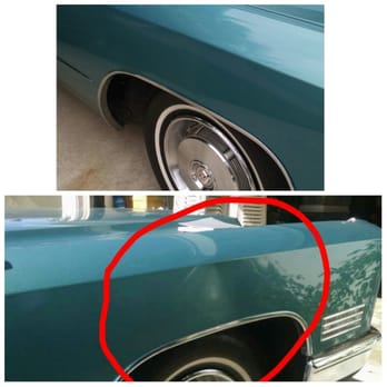 Magic Dent Removal - After on bottom before on top - Mobile Dent Repair Near Me