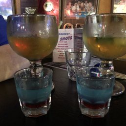 Beer and jolly rancher shots.