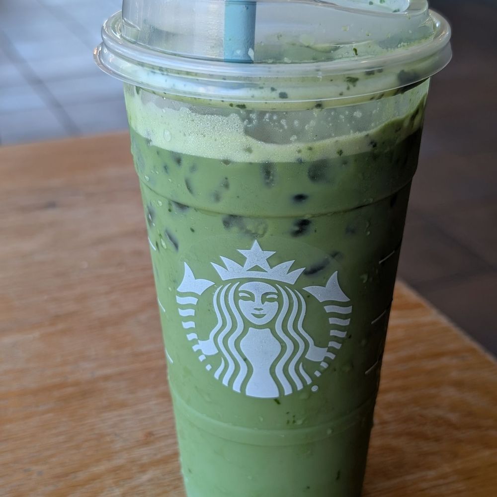 Starbucks - Venti Matcha latte, no classic syrup, less ice, soy milk is so good - Coffee & Tea Near Me - El Monte, California