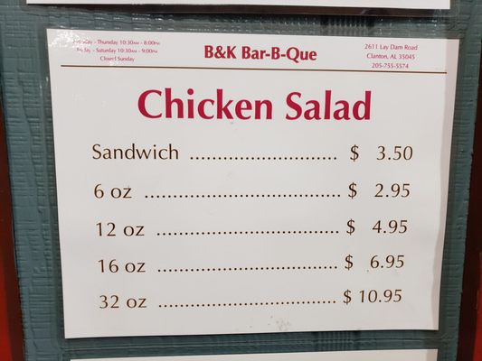 Menu photo 3 B & K Bar B Que Clanton, AL