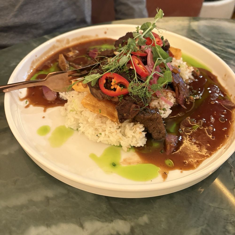 Aaktun - Forgot the name but it is rice with steak tips - Coffee & Tea Near Me - Clayton, North Carolina
