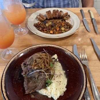 Thyme Craft Kitchen - The picture in front is a mouth-watering short rib paired with bleu cheese mashed potatoes. The far dish is the duck with fried rice. - American Near Me - Peru, Illinois