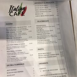 Italian Cafe - the menu