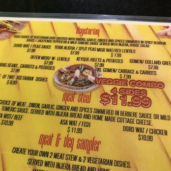 Authentic EthioAfrican - Vegetarian part of the menu - Ethiopian Near Me - Phoenix, Arizona
