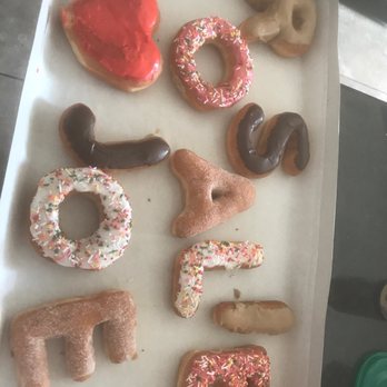 Liv's Donuts - Custom order- about $2 per letter. You choose type of donuts. Ask them when they want you to pick up. Box was a little flimsy too. - Donuts Near Me - Clovis, California