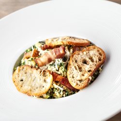 Carson Kitchen - Brussel Sprouts Caesar: Black kale, bacon lardon