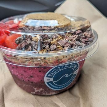 Nautical Bowls - Nauti Bowl (modified) - substituted almond butter (instead of peanut butter) and substituted strawberries (instead of bananas) - Vegetarian Near Me - Overland Park, Kansas Nautical Bowls - Nauti Bowl (modified) - substituted almond butter (instead of peanut butter) and substituted strawberries (instead of bananas) - Vegetarian Near Me - Overland Park, Kansas