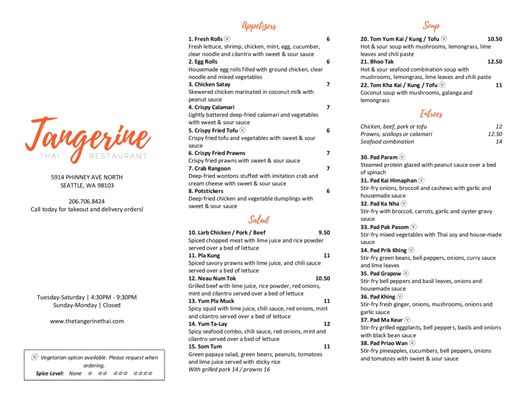 Menu photo 2 Tangerine Thai Seattle, WA