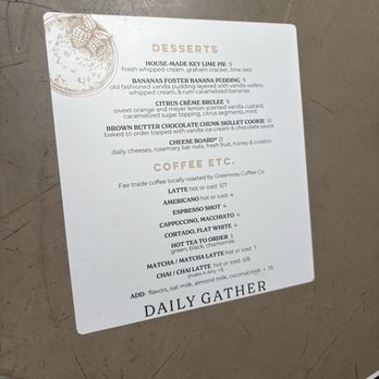 Daily Gather - dessert menu - Breakfast & Brunch Near Me - Houston, Texas Daily Gather - dessert menu - Breakfast & Brunch Near Me - Houston, Texas