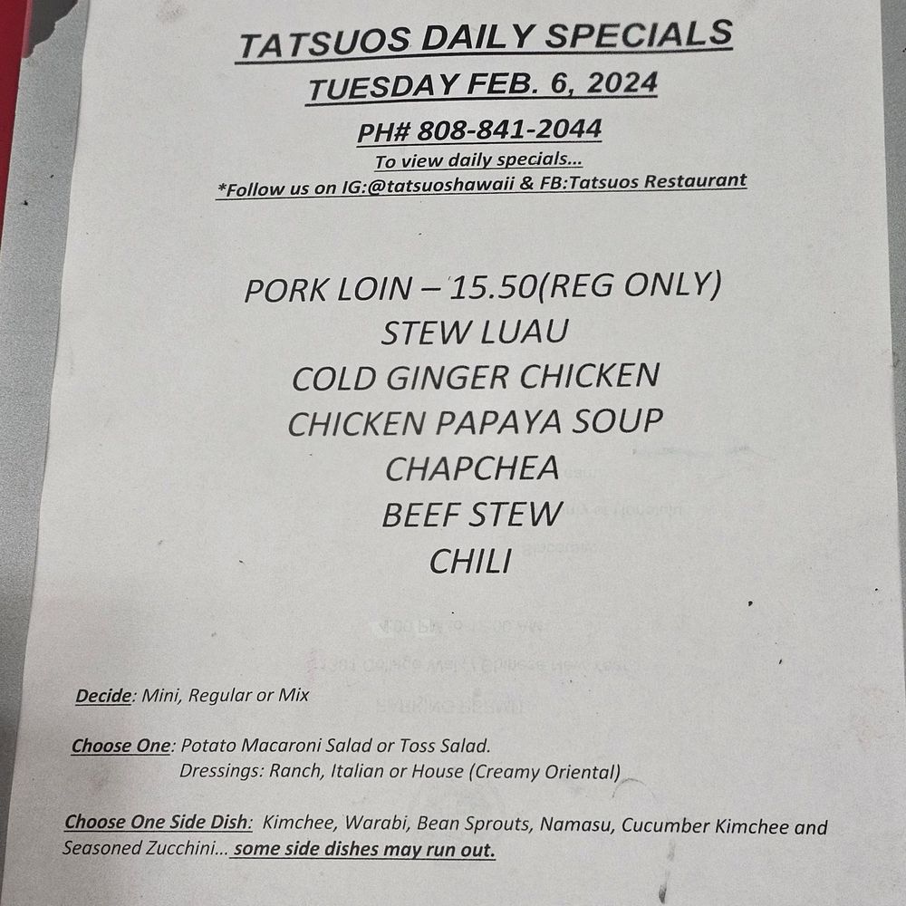 Tatsuo's - Menu - Breakfast & Brunch Near Me - Honolulu, Hawaii Tatsuo's - Menu - Breakfast & Brunch Near Me - Honolulu, Hawaii