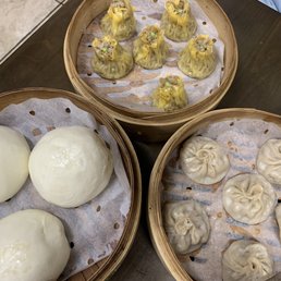 Sweet red bean buns (left), Shanghai shao mai (top), Shanghai pork soup dumplings (right) Sweet red bean buns (left), Shanghai shao mai (top), Shanghai pork soup dumplings (right)