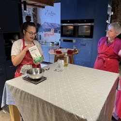 Edelweiss Cooking School - Demonstrating strudel dough