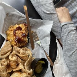 Bbq cheeseburger and pork rinds