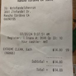 My receipt from this morning for EXTREME CLEAN car wash -- and   NO service!