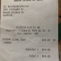 Chevron - My receipt from this morning for EXTREME CLEAN car wash -- and   NO service!