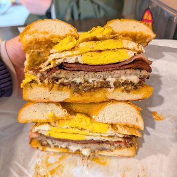 Butte Bagels - Fletcher Bagel Sandwich on a Pretzel Cheddar Bagel - Coffee & Tea Near Me - Crested Butte, Colorado