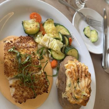Eureka Sea Grill - Macadamia nut crusted halibut on a bed of lobster sauce - Seafood Near Me - Eureka, California Eureka Sea Grill - Macadamia nut crusted halibut on a bed of lobster sauce - Seafood Near Me - Eureka, California