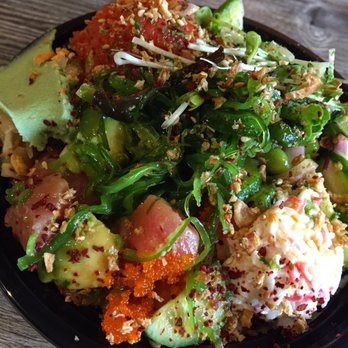 AhiPoki - Spicy Tuna, Tuna Lu'au, Crab, Seaweed Salad, Masago, & all kinds of veggies over Brown Rice - Seafood Near Me - San Diego, California