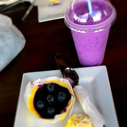 The Orchard Cafe - Blueberry and white chocolate cheesecake with a blueberry shake...delicious!!