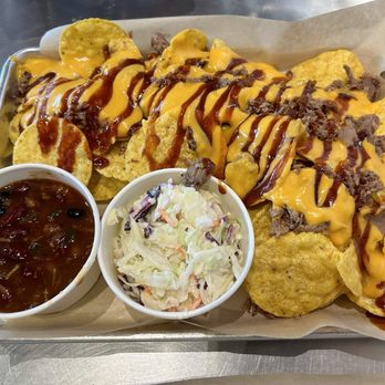 Oklahoma Joe's - Brisket nachos with coleslaw and beans - Barbeque Near Me - Omaha, Nebraska Oklahoma Joe's - Brisket nachos with coleslaw and beans - Barbeque Near Me - Omaha, Nebraska