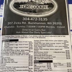 Peggy’s Home Cookin - Front of Menu