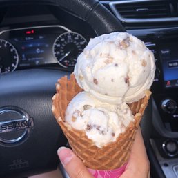 Two scoops nutty coconut in waffle cone! Two scoops nutty coconut in waffle cone!