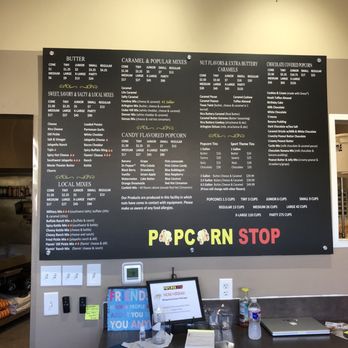 Popcorn Stop - a menu on the wall - Candy Stores Near Me - Cedar Hill, Texas Popcorn Stop - a menu on the wall - Candy Stores Near Me - Cedar Hill, Texas