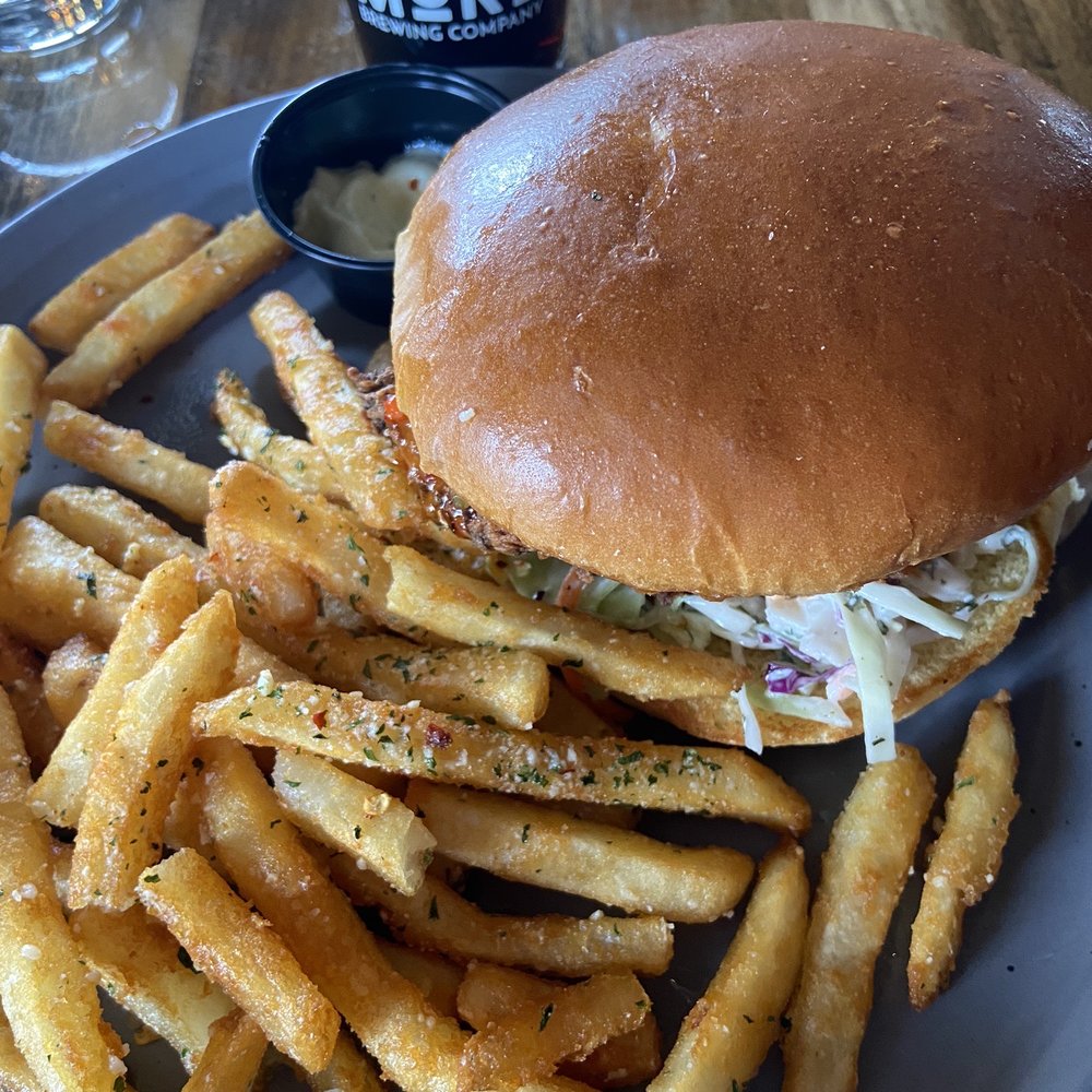 More Brewing - Bang bang chicken sandwich with truffle fries - Breweries Near Me - Huntley, Illinois More Brewing - Bang bang chicken sandwich with truffle fries - Breweries Near Me - Huntley, Illinois