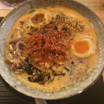 Mensho - Vegan garlic knock out ramen (+ egg) - Noodles Near Me - Houston, Texas Mensho - Vegan garlic knock out ramen (+ egg) - Noodles Near Me - Houston, Texas