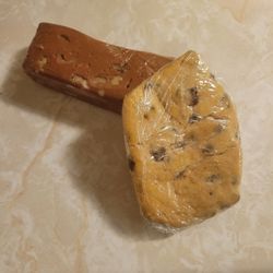 Fudge with walnuts.  Chocolate chip cookie.