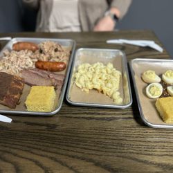 Fire & Ice Smokehouse & Creamery - Meat sampler, mac and cheese, deviled eggs. Oh and cornbread!!