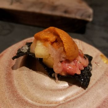 Robin - Uni, wagyu and scallops on a nori chip. - Sushi Bars Near Me - San Francisco, California Robin - Uni, wagyu and scallops on a nori chip. - Sushi Bars Near Me - San Francisco, California