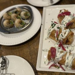 Le Pavillon - Escargot with pesto sauce, and goat cheese with veggies! Delicious!