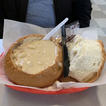 Gilbert's Chowder House - Clam chowder in a bread bowl - Seafood Near Me - Portland, Maine