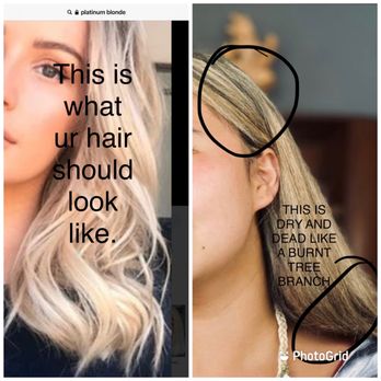 Bokaos Aveda - A SIDE BY SIDE comparison of what ur hair should look like if done correctly and healthy VERSES what they gave an innocent client. - Skin Care Near Me - Pasadena, California