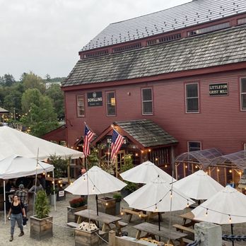 Schilling Beer - View of the patio below the tasting room deck - Pizza Near Me - Littleton, New Hampshire