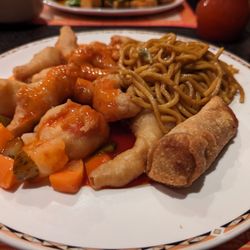 China Palace - Sweet and sour chicken with lo mein.
