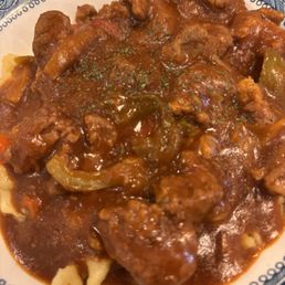 Hungarian goulash over spatzle Hungarian goulash over spatzle