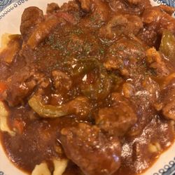 Hungarian goulash over spatzle