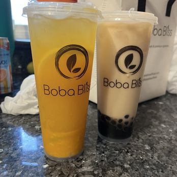 Boba Bliss - Summer Mango Green Tea and Royal King Oolong Tea with honey boba - Bubble Tea Near Me - Mountain View, California